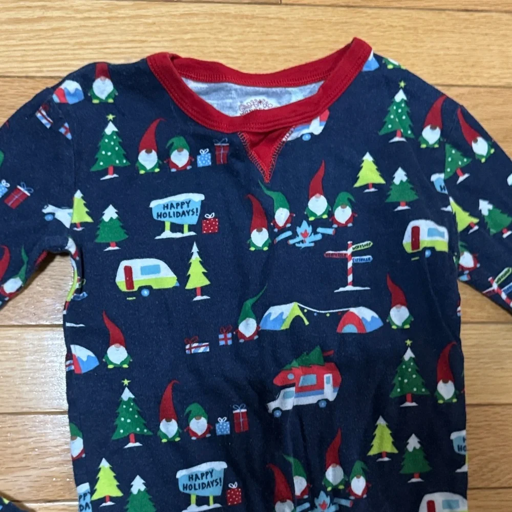 Festive Gnome Navy Pajama Set with Red Trim